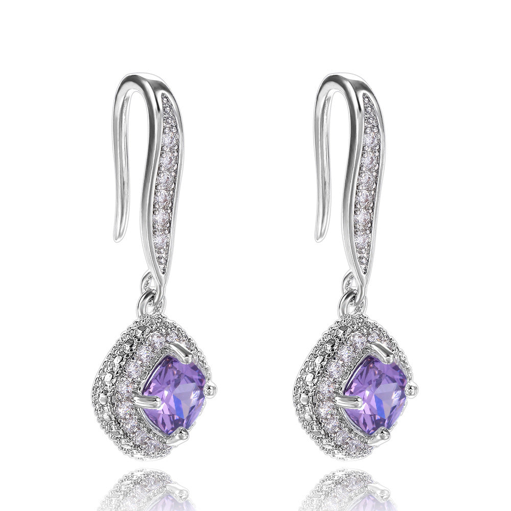 Wholesale Square Zirconia Copper Earrings